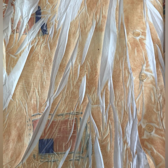 Italian tie-dye crinkle shirt - maize & white w/blue, green, terra cotta print - Picture 11 of 16